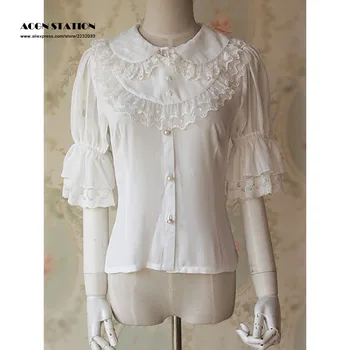 

2016 New White Lolita Blouse Shirt with Middle Hime Sleeves