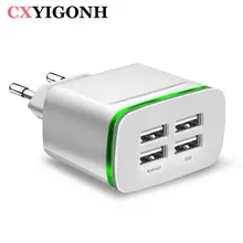

EU plug LED light 4 USB adapter mobile wall charger device micro data charging for iPhone Samsung