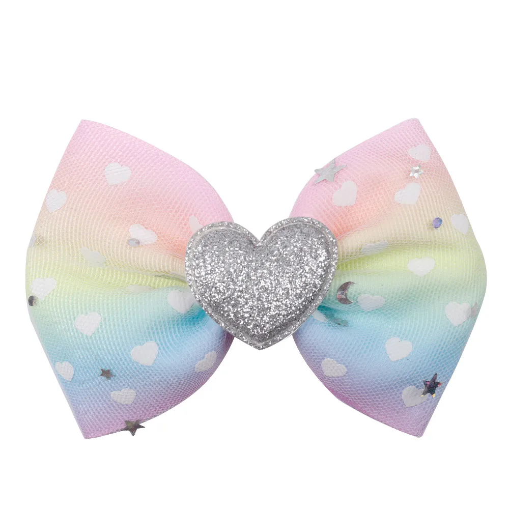 4 Inch Girls Pink Tulle Glitter Snowflake Hair Bow With Clip Grosgrain Ribbon