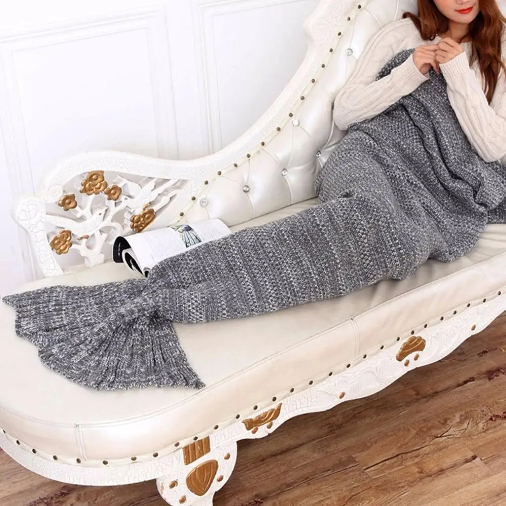 

Women's Super Soft Knitted Mermaid Tail Blanket in Grey