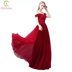Ssyfashion Новый банкет элегантный цвет красного вина Кружево вечернее платье аппликации пола длинное Пром вечерние платья индивидуальный