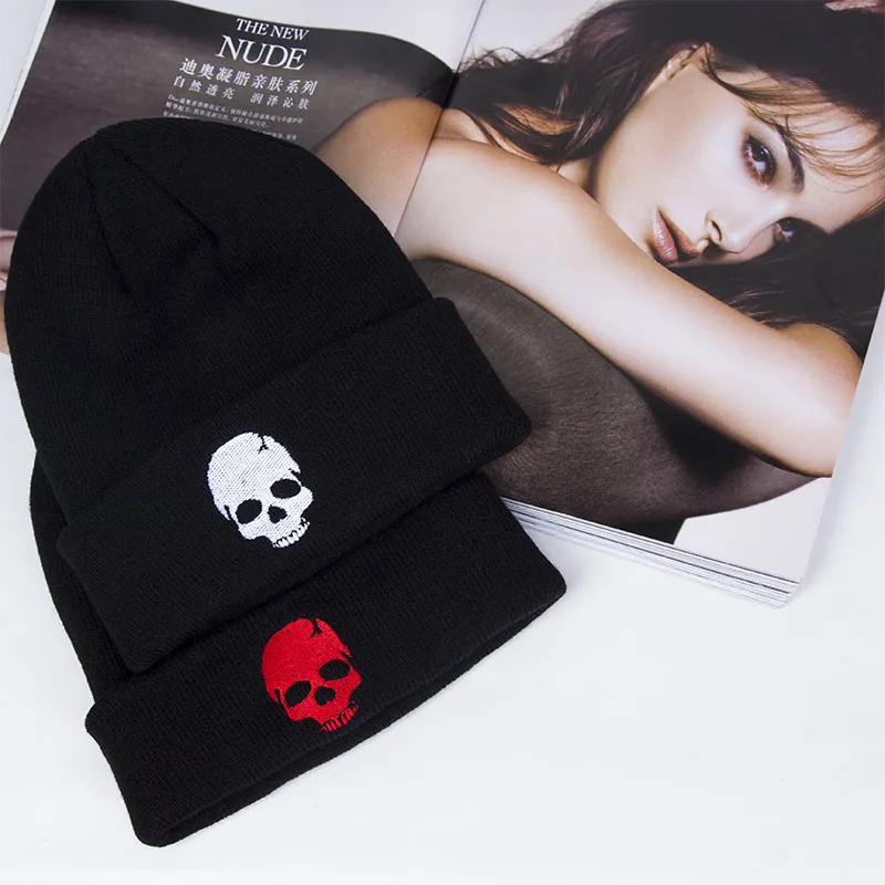 Горячая Распродажа трикотажная шапка из акрила унисекс Зимние шапки Skullies& Beanies в стиле черепа для женщин и мужчин 3 цвета Теплая Зимняя кепка