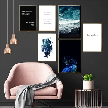 

Minimalistic Abstract Surf Feathers And Phrases Canvas Ppainting Art Print Poster Picture Wall Living Room Landscape Decoration
