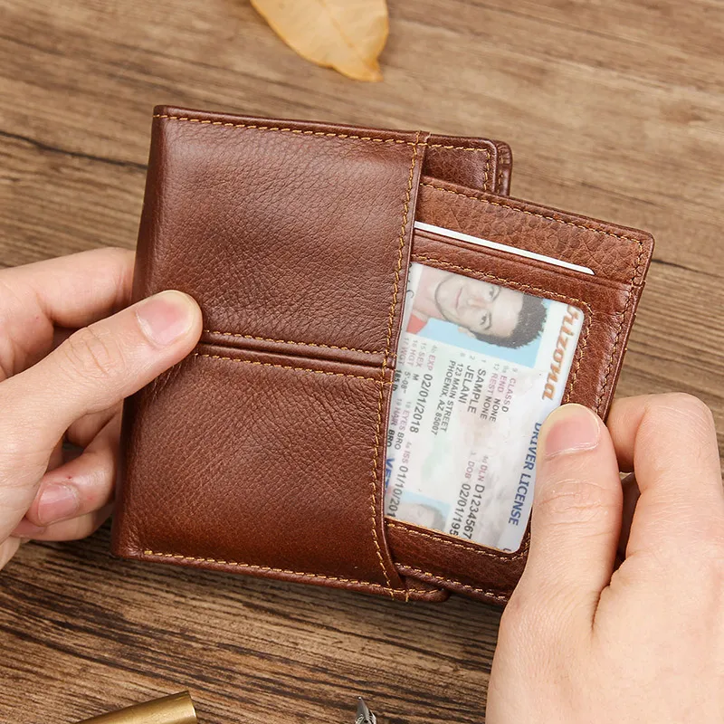 RFID кожаный бумажник для мужчин путешествия двойные с протекторами для банковских карт со съемным держателем ID карты R-8107-2