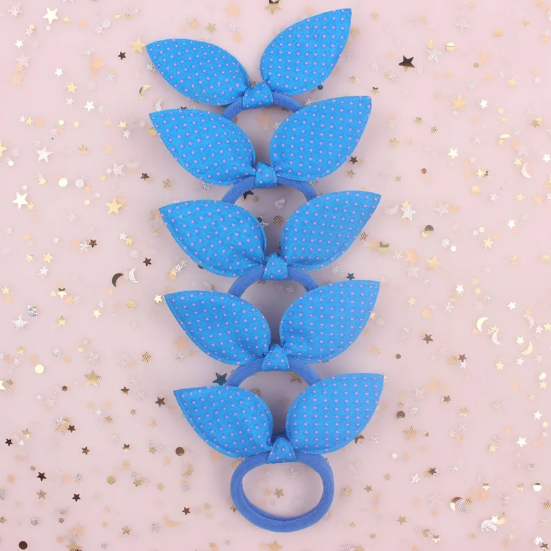 

2019 HOT Fashion Cloth material yellow Small dots Rabbit ears girls Elastic Hair Bands hair accessories for women 5pcs/lot