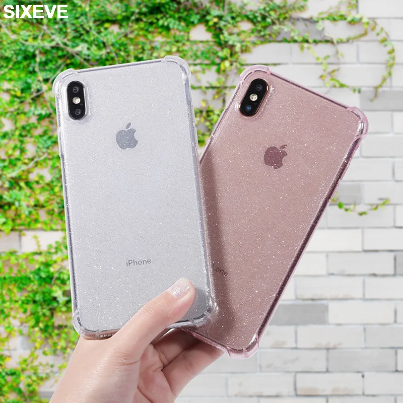 

Glitter Drop proof Silicon Case For iPhone 6 s 6S 7 7S iPhone 8 Plus X 10 XR XS Max 6Plus 6SPlus 7Plus 8Plus Cell Phone Cover ip