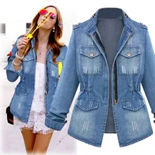 Jacket Womens Casual Oversize Jeans Chain Denim Jackets pocket Ladies Button Coat Plus Size Outerwear Female Coats 5xl