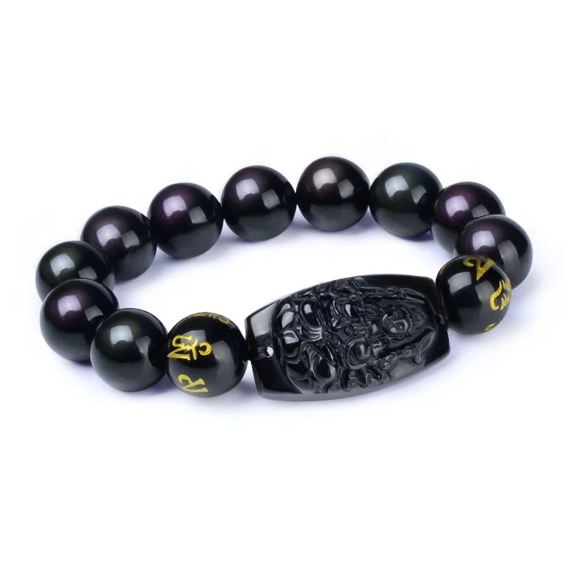 

Drop Shpping High Quality Natural Black Obsidian Carved Buddha Lucky Amulet Round Beads Bracelet For Women Men Bracelet Jewelry