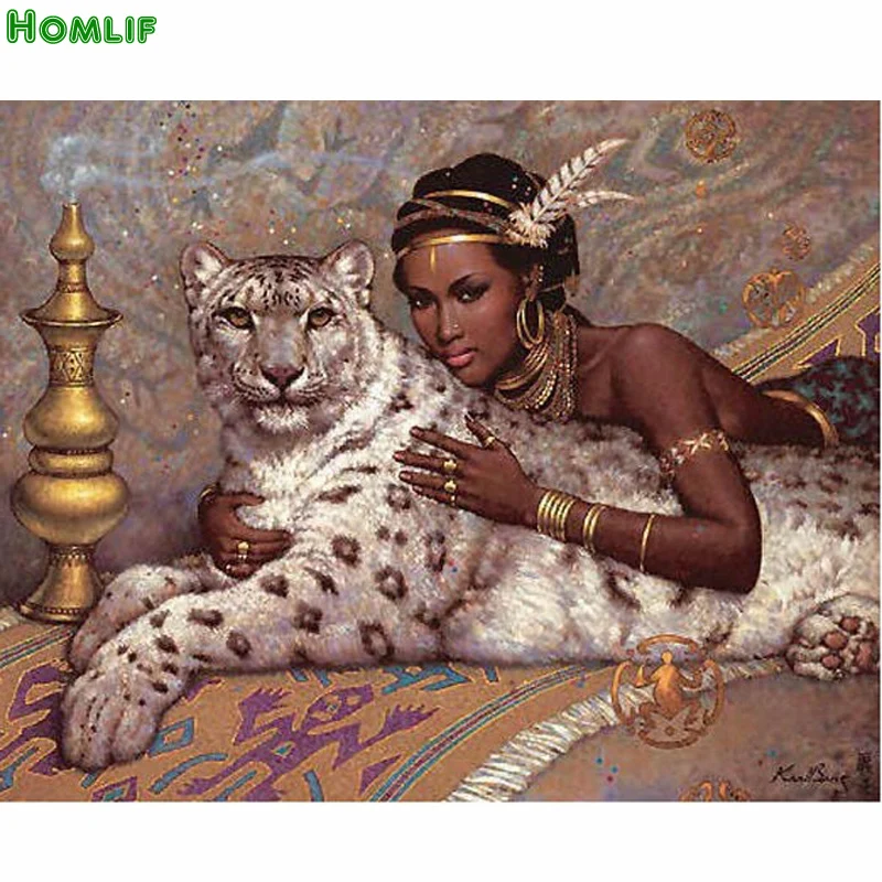 Handmade needlework diy diamond painting kit embroidery leopard full rhinestone people cross stitch | Дом и сад