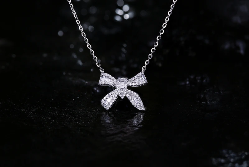 Caimao Natural 0.49ct Round & Baguette Cut Diamond 18kt White Gold Pendant Necklace Jewelry Free shipping