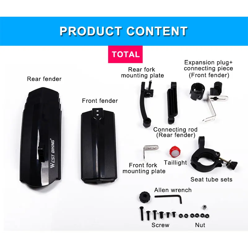 Best WEST BIKING Bike Light Front Rear Telescopic Folding Cycling Durable Fenders Set Taillight Bike Accessories with Bicycle Lights 5