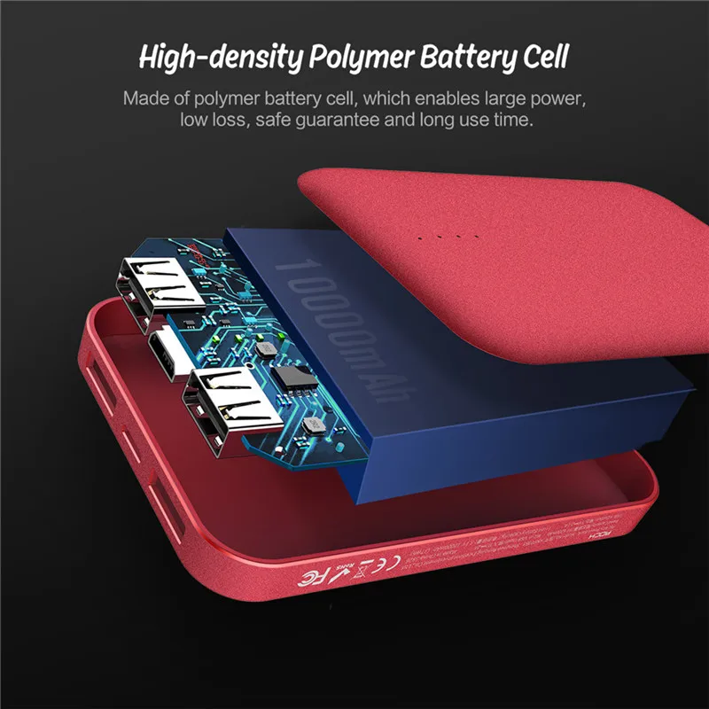 ROCK Mini Power Bank 10000mAh External Battery Charger Portable Charger Dual USB Powerbank for iphone X Samsung Xiaomi