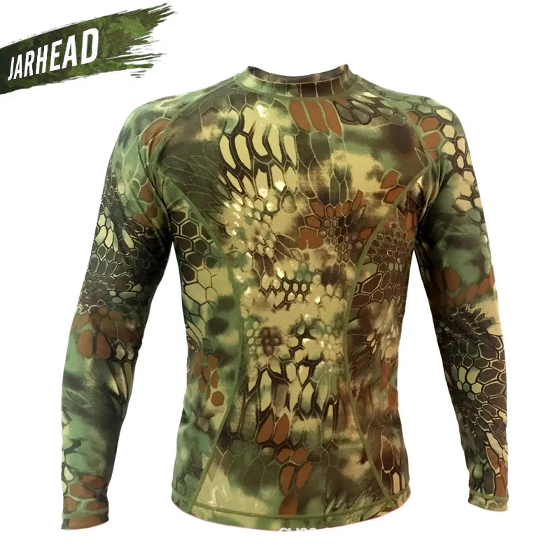 Мужская плотная дышащая рубашка с длинными рукавами для фитнеса, мужские колготки с круглым вырезом, футболка для мужчин, быстросохнущая одежда для бега, велосипедные футболки - Цвет: JunglePython
