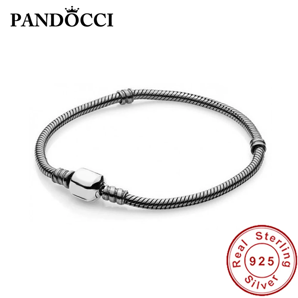 

PANDOCCI 100% 925 Sterling Silver 1:1 Original Snake Bone Basic Black Bracelet 590702-OX Trend Personality Extraordinary Women