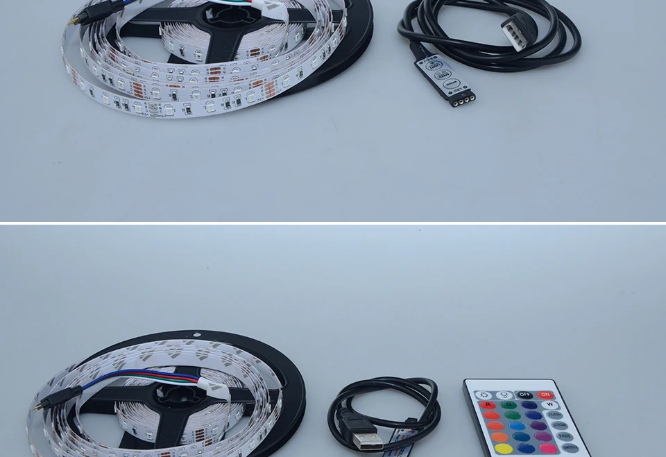 5 В USB RGB светодиодный светильник 0,5 м 1 м 2 м 3 м 4 м 5 м SMD 2835 60 светодиодный s/M светодиодный светильник Диодная лента с 24-клавишным RGB контроллером