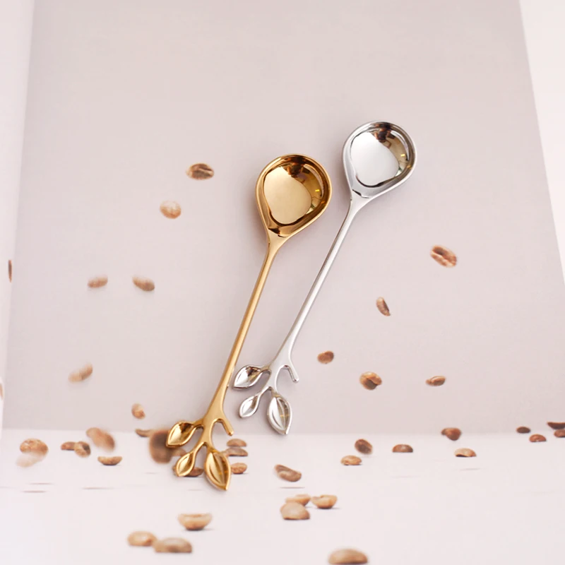 

1Pcs Creative Stainless Steel Coffee Spoon Retro Leaves Handle Tea Stirring Spoons Exquisite Kitchen Sugar Measuring Tool Gifts