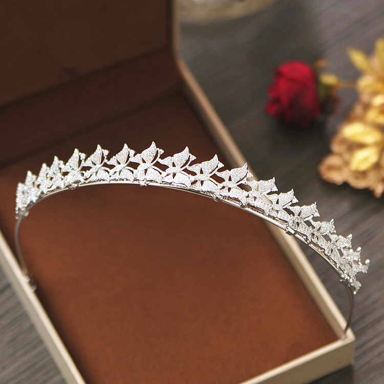 

Full Zircon Tiara Headband Butterfly CZ Crown Jewelry Bride Headpiece Wedding Hair Accessories Headbands Bijoux Cheveux WIGO1272