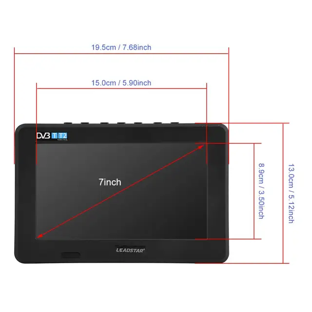 LEADSTAR 7inch DVB-T-T2 16:9 HD Digital Analog Portable TV Color Television Player for Home Car for UK Plug