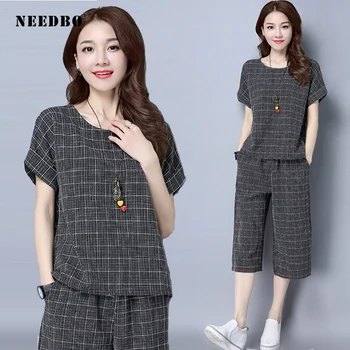 

NEEDBO Women Suits Office Sets O-neck OL Casual Women Two Piece Outfits Two Piece Set Top and Pants 2 Pieces Outfits Female