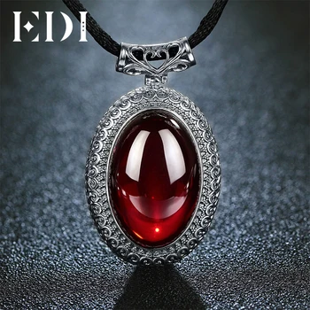 

EDI 100% 925 Sterling Silver Vintage Round Chalcedony Pendants Necklace for Women Fine Necklaces Jewelry