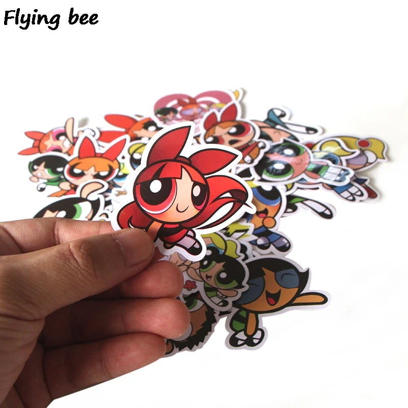 Flyingbee 36 шт. Powerpuff граффити наклейки для девочек для детей DIY багаж ноутбук скейтборд автомобиль водонепроницаемый стикер X0291