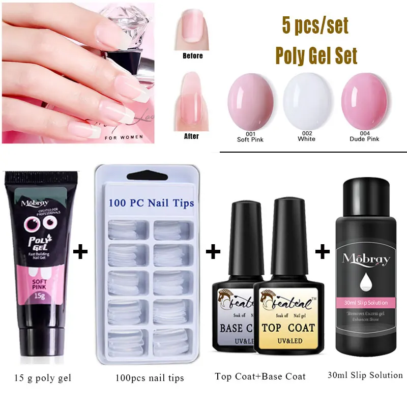 

Beateal 5pcs/set Acrylic Poly Gel Set Fast Uv Builder Gel Quick Dry Nail Art Tools Manicure Brush Nail Modle Polygel Tool Kit