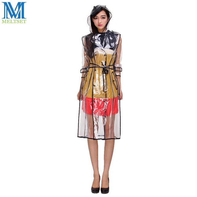 Fashion EVA Transparent Raincoat With Belt Long Rain Coat Women Jacket