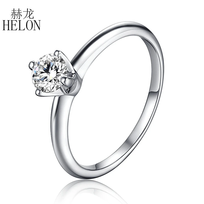 

HELON VVS/DEF 0.5ct Moissanite Ring Solid 14K White Gold Round 5mm Test Positive Lab Grown Moissanite Diamond Engagement Ring