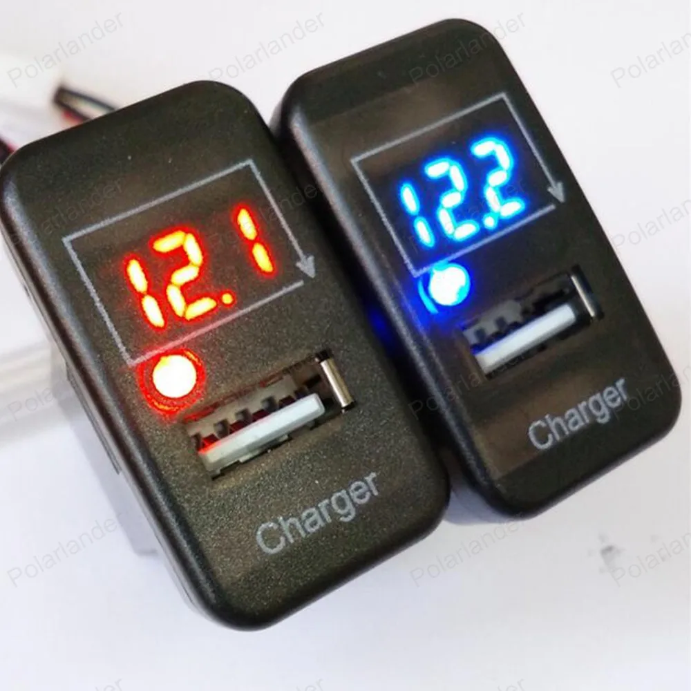 

For T/OYOTA V/IGO Dashboard USB Auto Car Charger digital Display Voltmeter 5V 2.1A cell Phone Charger with WireOnly Blue