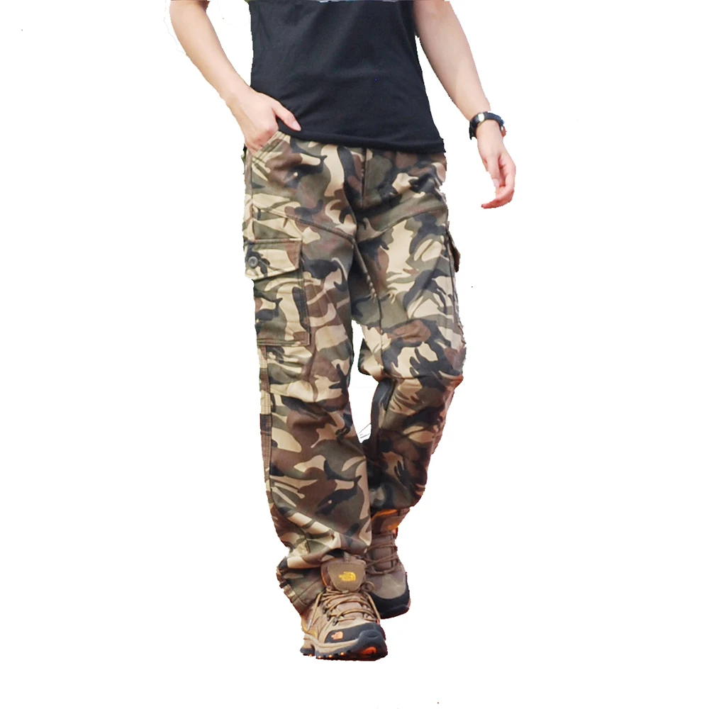 Тактические плотные брюки размера плюс 30-40, зимние мужские камуфляжные брюки-карго, плотные теплые штаны, повседневные военные мешковатые брюки