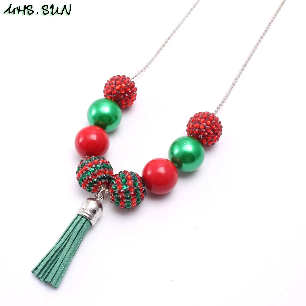 BN540-1 (7),$1.8,50g. Christmas chunky beads necklace ,kids child bead necklace with tassel JPG