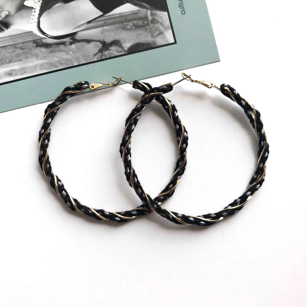 

Wholesale classic C earrings Cotton thread twist round long earrings trendy retro earrings big circle earrings for women jewelry