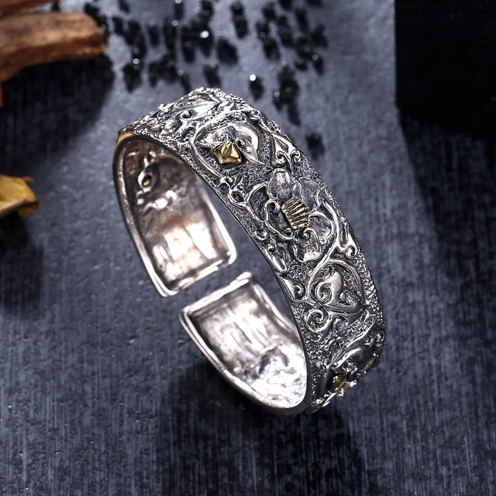 

GOMAYA S925 Sterling Silver Noble Bracelet Thai Silver Bracelet Opening Adjustable Manual Bangles For Elegant Women Jewelry