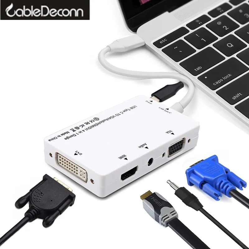 Usb c hub adapter Thunderbolt 3 naar hdmi vga dvi met 3.5mm Audio Micro