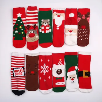 

Autumn Winter New Year Santa Claus Christmas Snow Elk Gift Towel Socks long kid sock Snowman cotton children