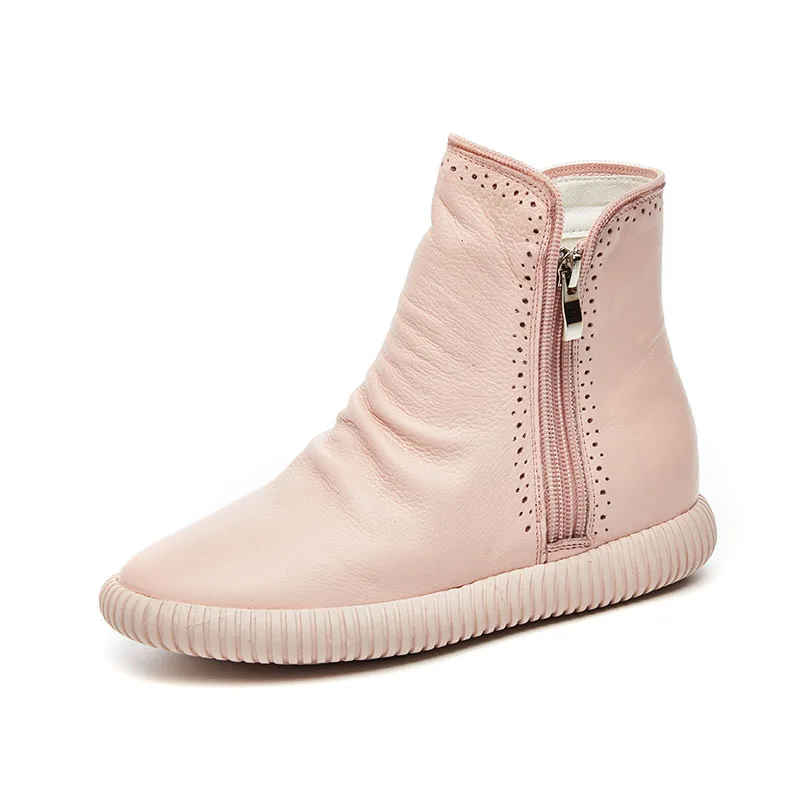

Women's Ankle Boots Genuine Leather Solid Color Woman Boot 2019 Spring Autumn Casual Flat Ankle Boots For Woman Shoes Boot
