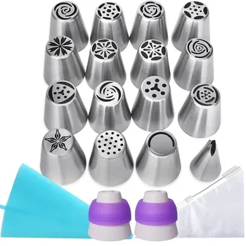 

Russian Piping Tips Set Cake Decorating Supplies 16 Piping Tip 2 Couplers 10 Disposable Pastry Bags 1 Reusable Piping Bag Brush