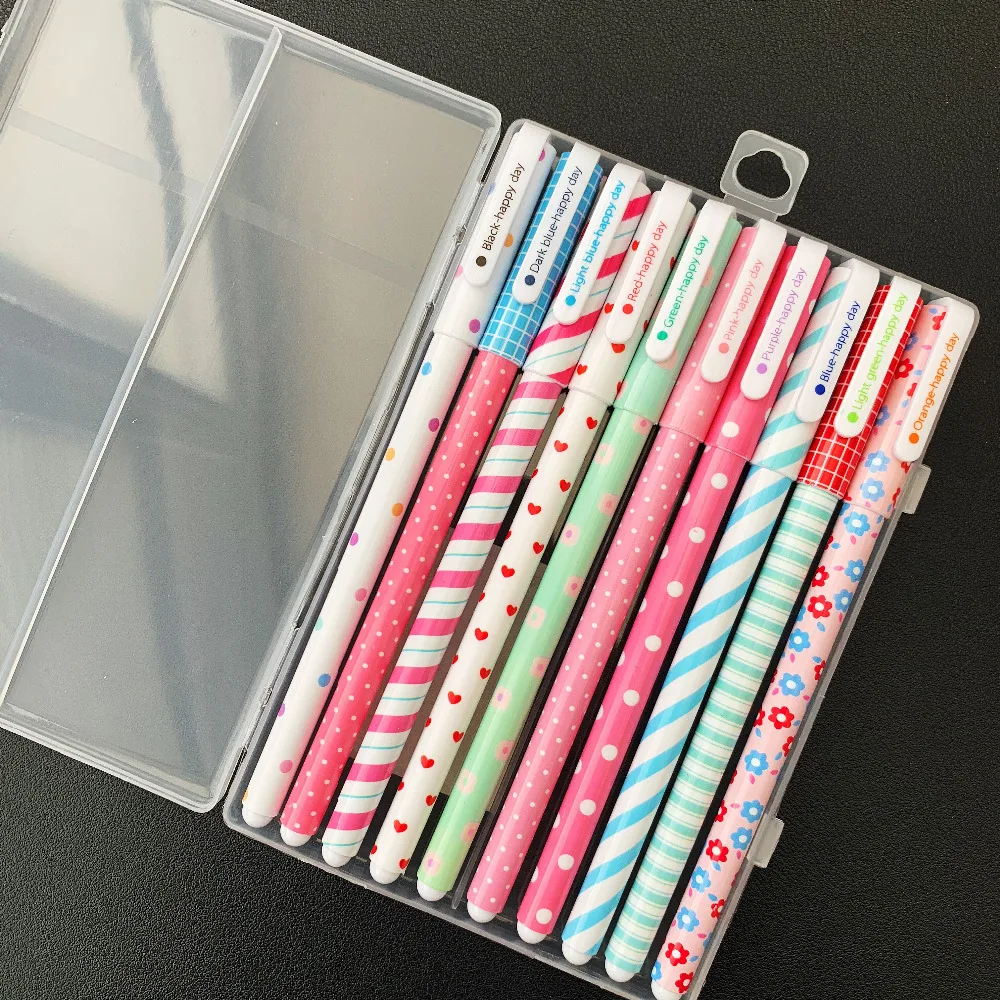 

10pcs/Set Cute Fresh Flower Dots Stripe Heart 10 Color Gel Pen Kawaii Korean Stationery Set Creative Gift School Office Supply