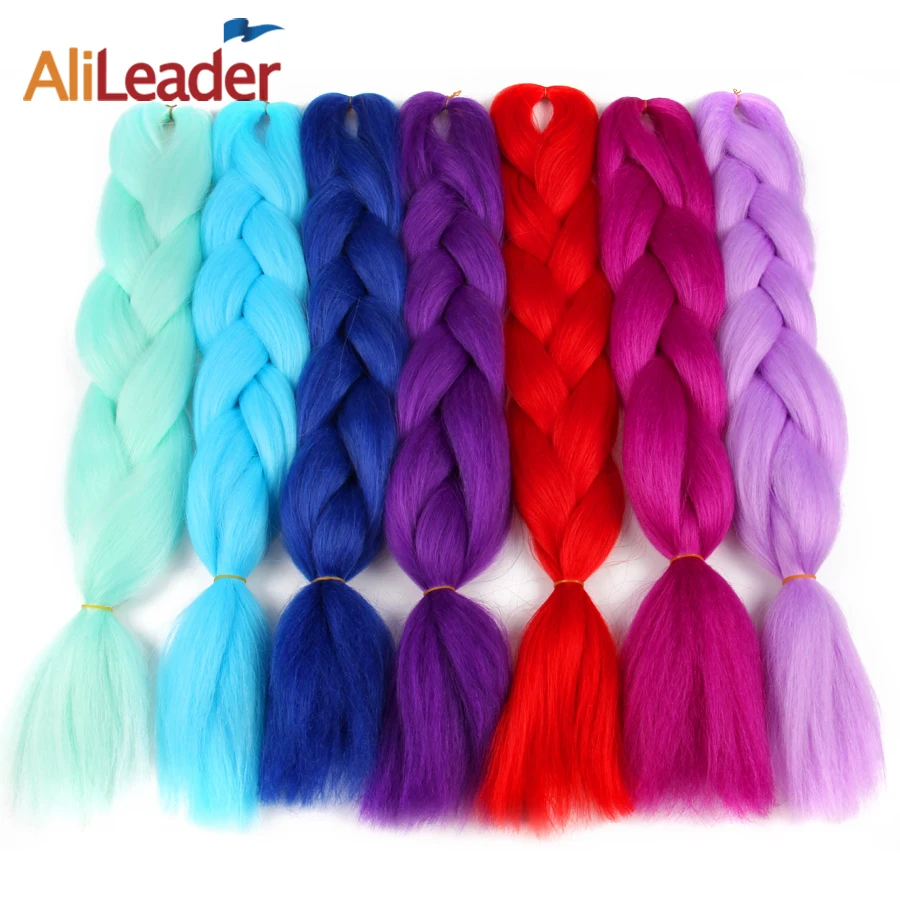

AliLeader Synthetic Hair For Braids Crochet Jumbo Braid Pure Color Purple Green Blue Braiding Hair 100g 24 inch 1 Piece/Lot
