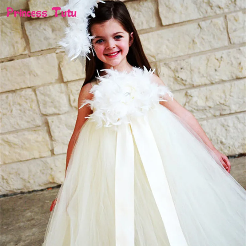Princess Girls Feather Flower Tutu Dresses For Girls Pink,White Flower Girl Dresses Kids Wedding Birthday Party Ball Gown Dress цена Princess Girls Feather Flower Tutu Dresses For Girls Pink,White Flower Girl Dresses Kids Wedding Birthday Party Ball Gown Dress цены онлайн