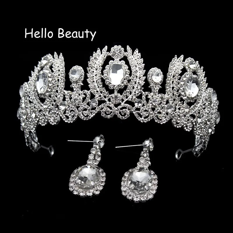 

Silver Color European Vintage Baroque Bridal Hair Accessories Rhinestone Crystal Tiara Leaf Prom Wedding Crown For Bridesmaid