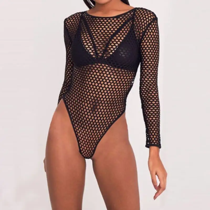 

New Sexy Black Mesh Bodysuit Women 2018 See Through Slim Bodycon Jumpsuit Summer Rompers Overalls WS6356V