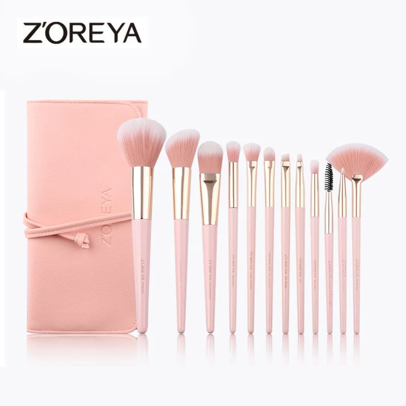 

ZOREYA 12PCS Pink Makeup Brush Set Eyebrow Powder Blush Fan Lip Eyeshadow Contour Brush Makeup Brushes Pincel Maquiagem Kit