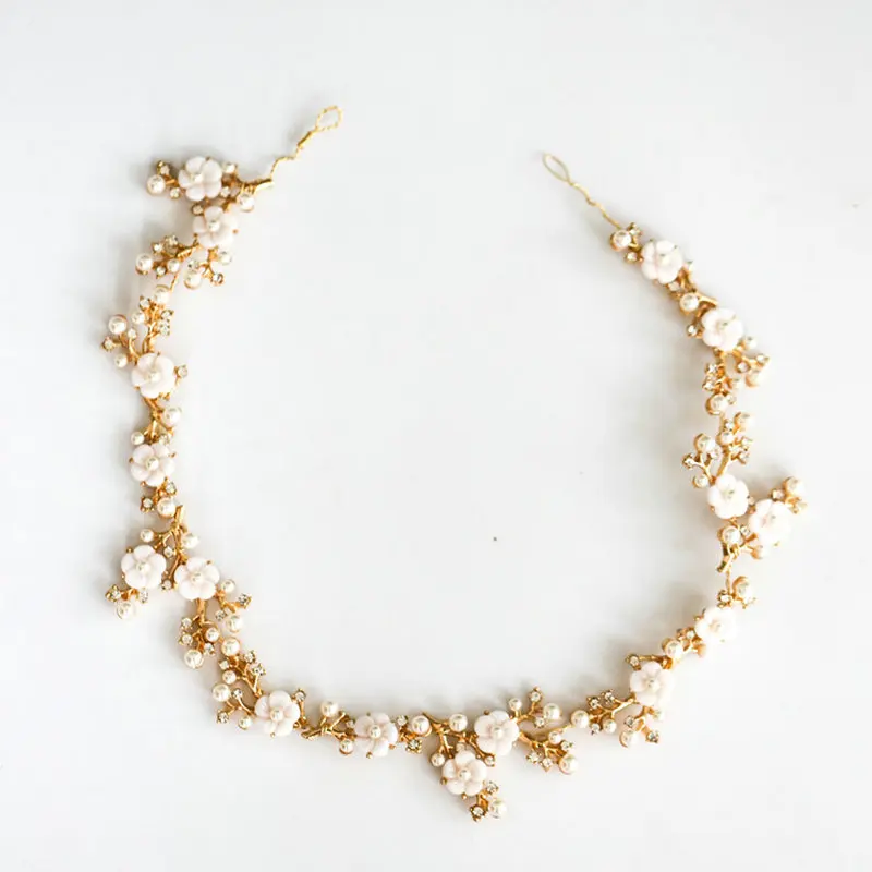 

Gorgeous Rhinestone Bridal Headband White Flower Wedding Bride Hair Accessories