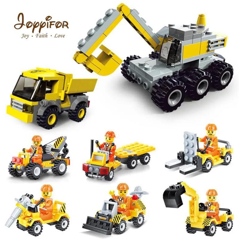 

Joyyifor Construction vehicle Bulldozer Excavator Forklift Crane Building Blocks LegoINGlys Minifigure Cars Toys For Children