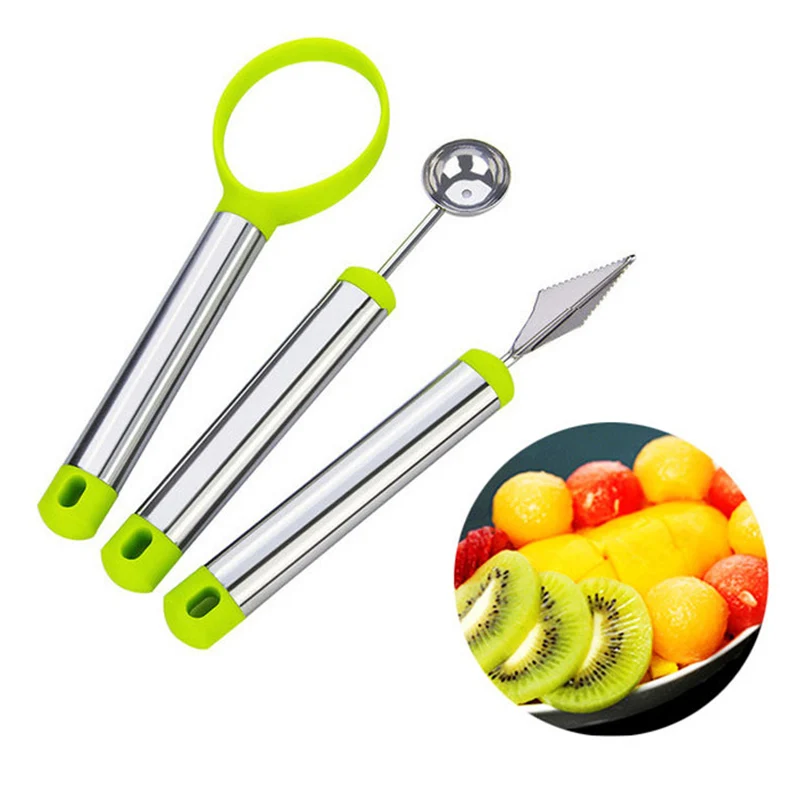 3pcs Stainless Steel Melon Scoops For Fruit Carving Decoration Tools