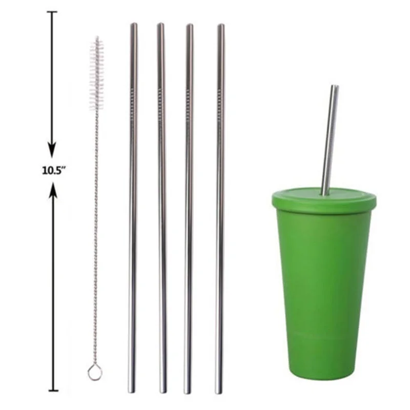 

Ultra Long 4pcs Drinking Straw Reusable Long Metal Straws with Cleaner Brush