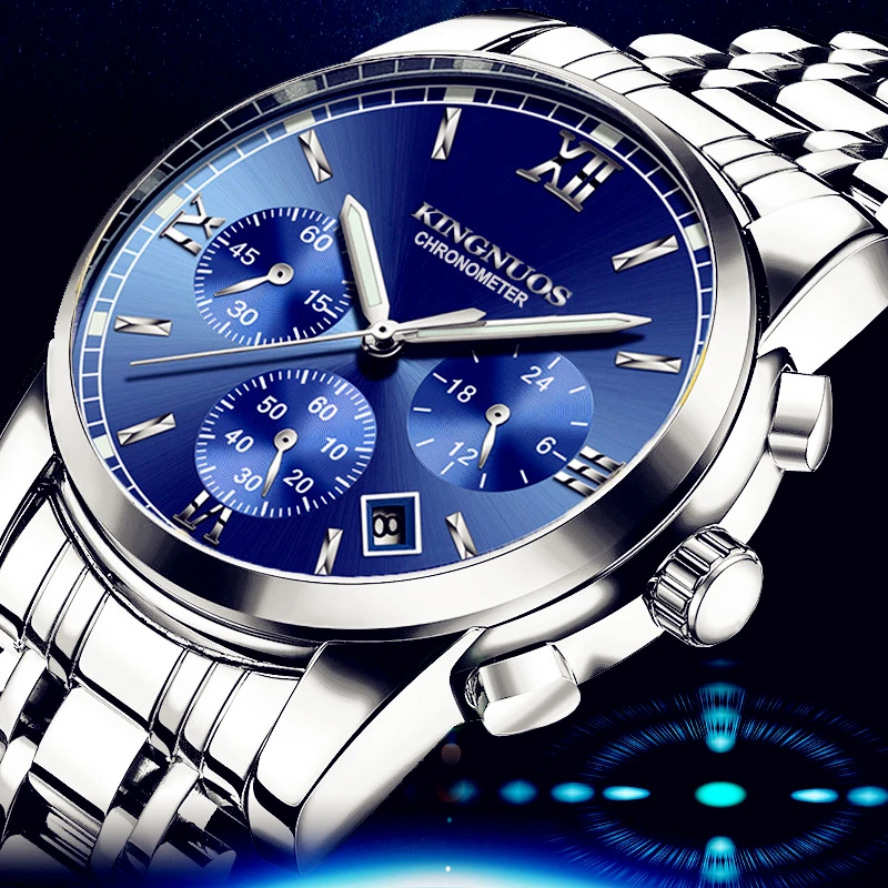 

Men's Stainless Steel Strap Army Sports Casual Watches Waterproof Luminous Army Wristwatch Man Relogios Masculino Clock Blue