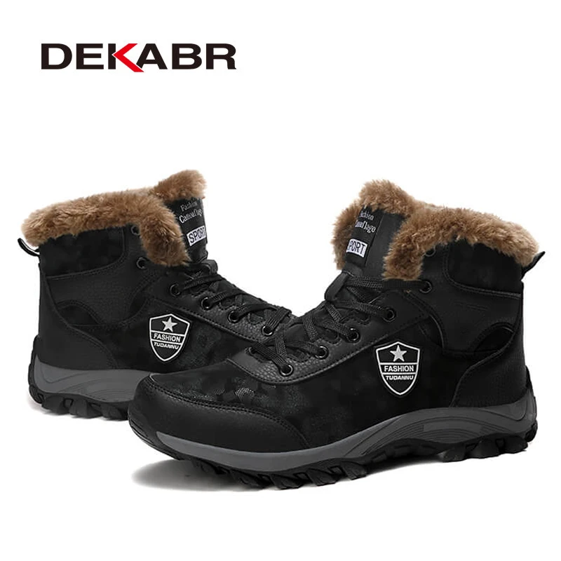 Мужские ботинки с плюшевой подкладкой DEKABR, черные модные нескользящие теплые рабочие ботильоны, зимние сапоги