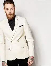Последние конструкции пальто брюки бежевый белый двубортный Для мужчин Костюмы TERNO Slim Fit Тощий 2 шт. смокинг жениха выпускного вечера на